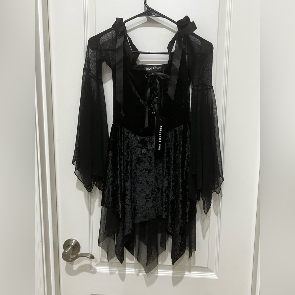 Dolls Kill Black Velour mini Lace-Up Dress
